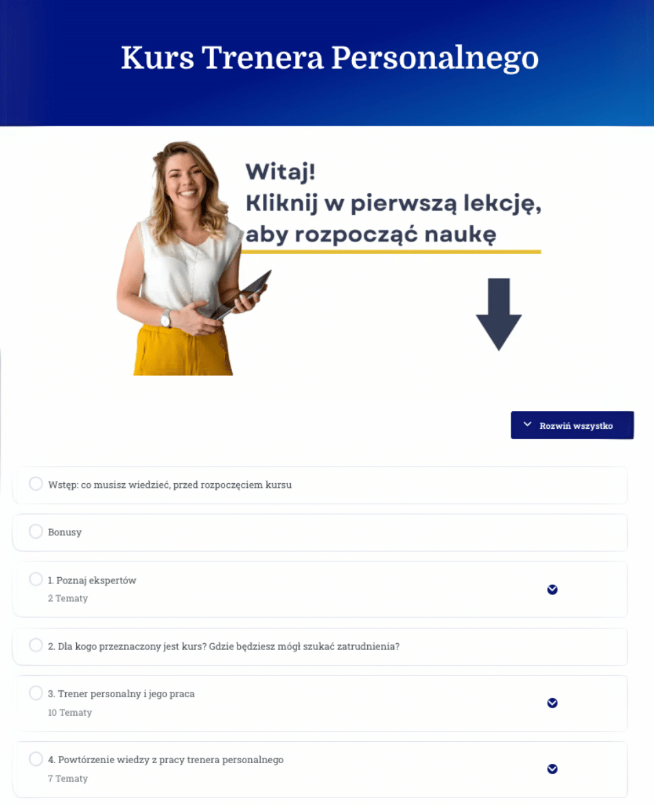 Kurs trenera personalnego wnętrze platformy edukacyjnej