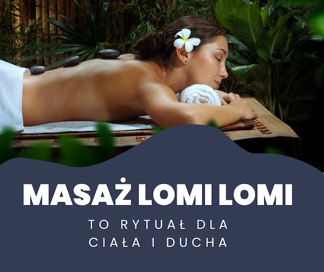 Grafika przedstawia kobietę, która leży na brzuchu i relaksuje się w trakcie masażu.