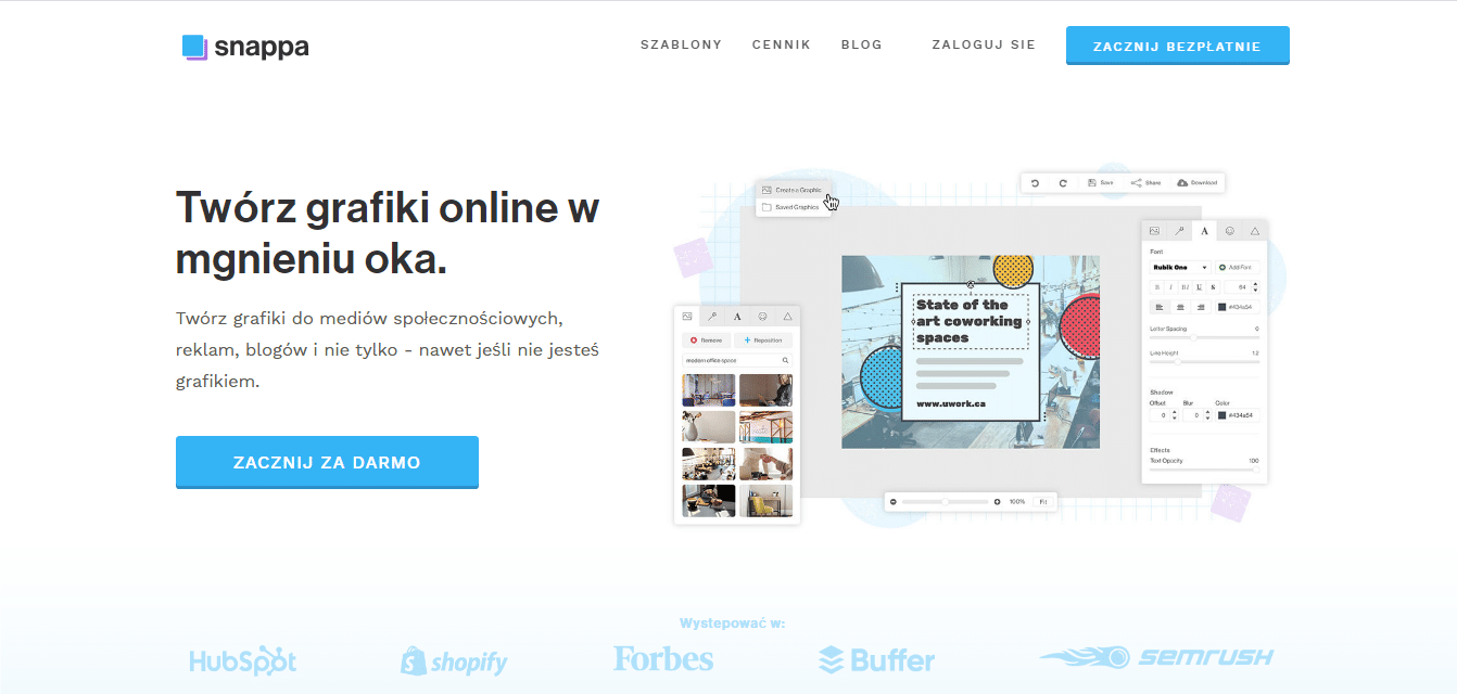 Strona główna Snappa z przykładami projektów social media