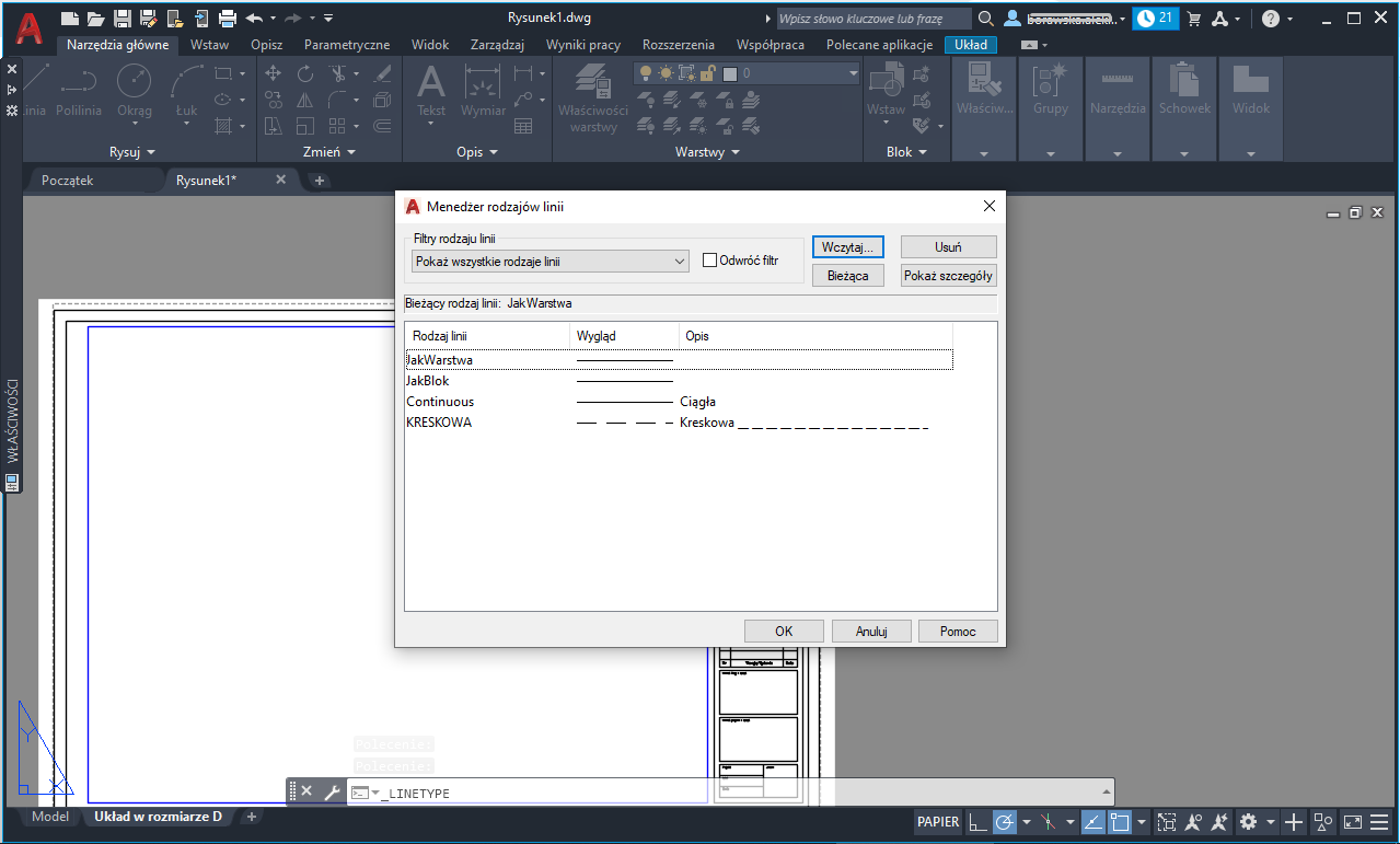 Rodzaje linii w AutoCAD