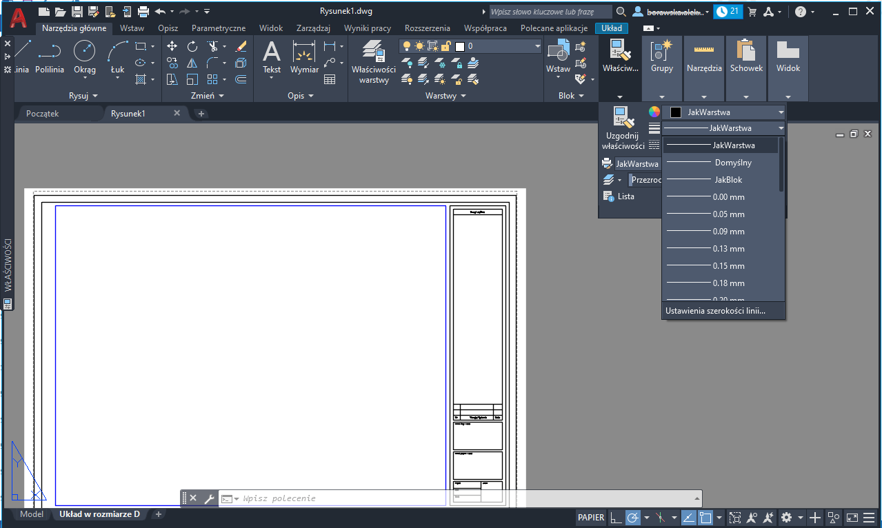 Grubość linii w AutoCAD