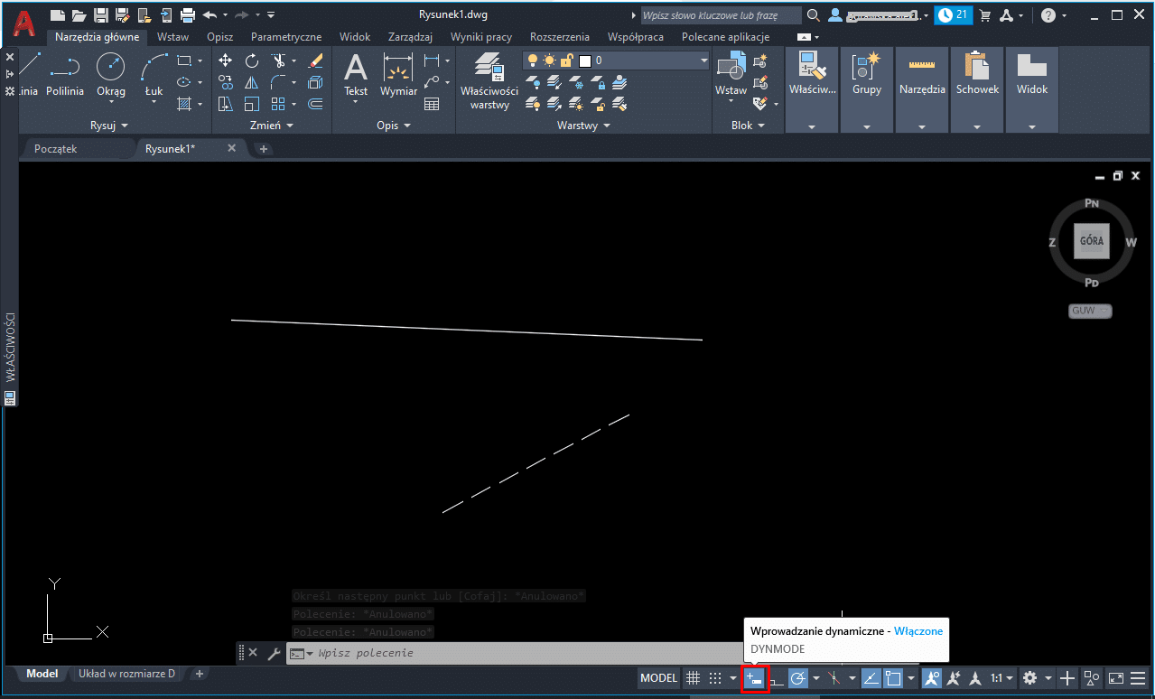 AutoCAD – rysowanie linii pod kątem