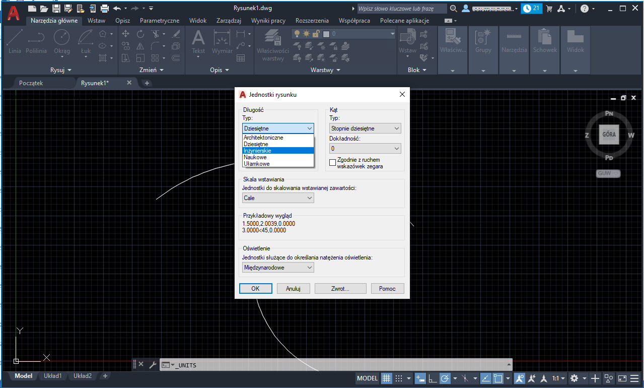 rysowanie w centymetrach autocad - zrzut ekranu