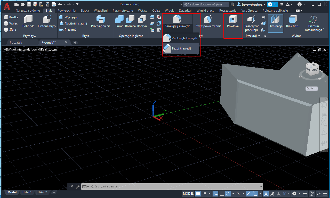 Modyfikowanie brył AutoCAD