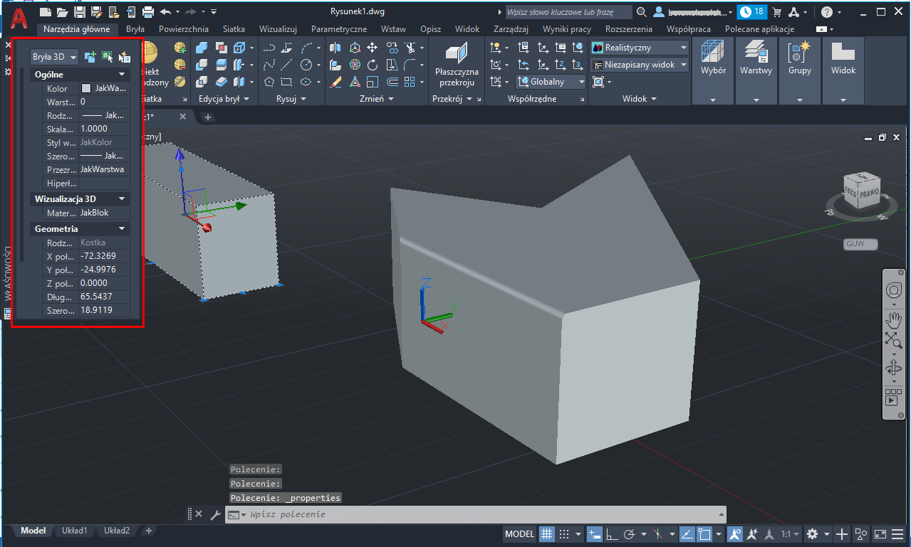 Zmiana właściwości brył w AutoCAD