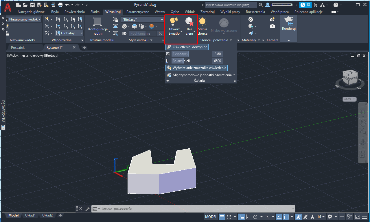 Doświetlanie rysunku w AutoCAD