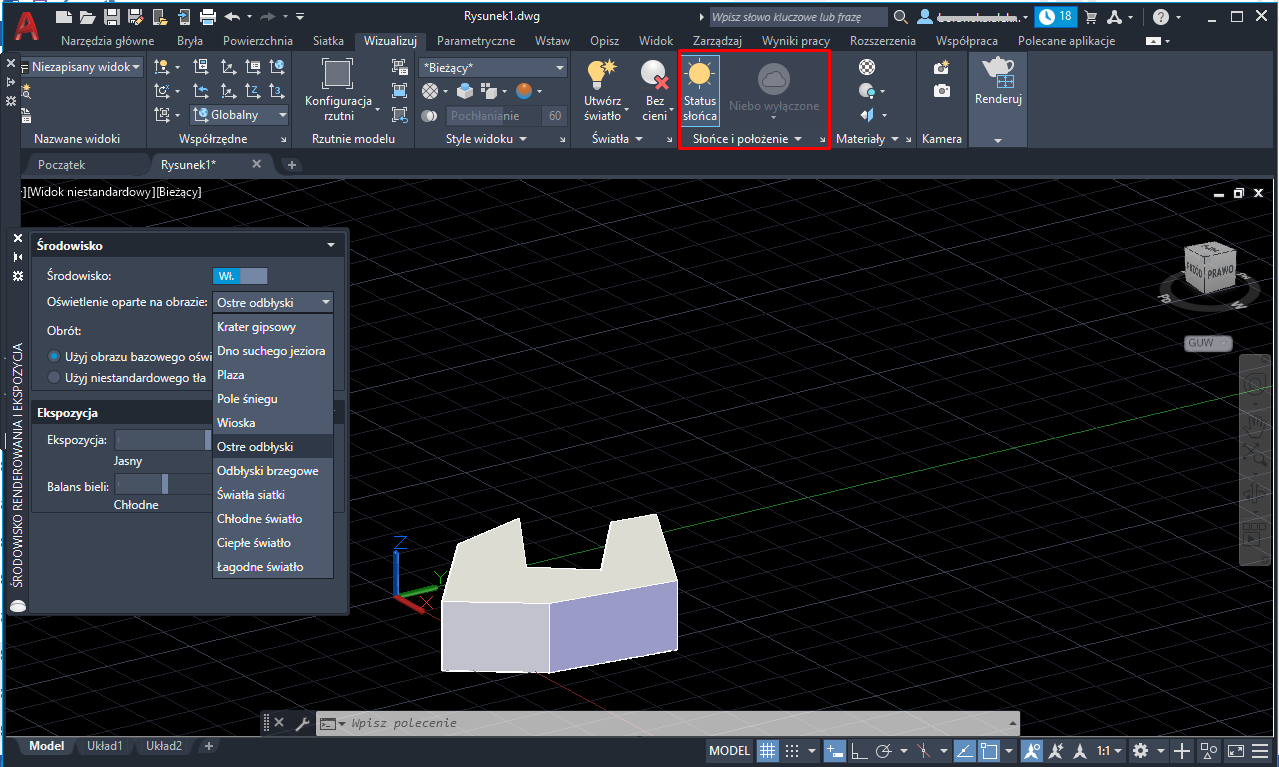 Określanie wartości doświetlenia w AutoCAD