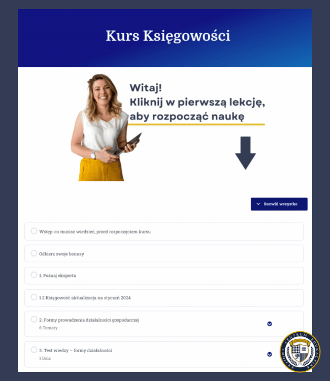 Kurs księgowości - wnętrze platformy