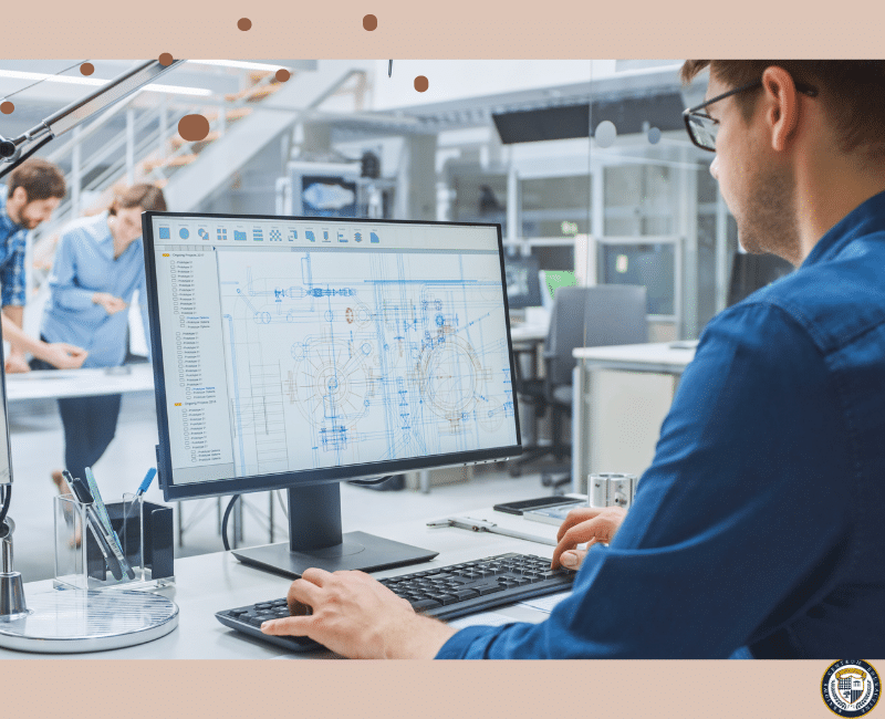 Rysowanie CAD w programie na komputerze - w trakcie pracy w biurze