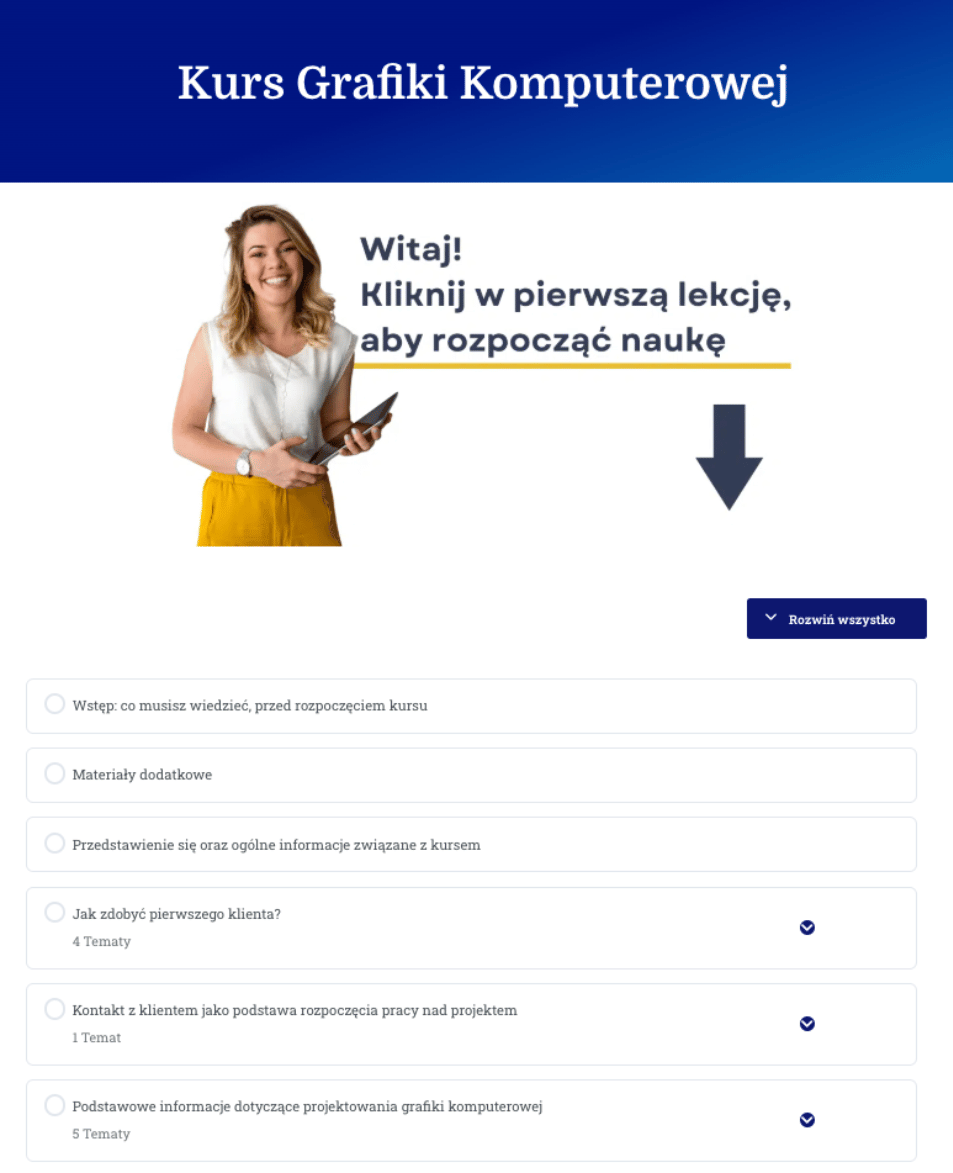Kurs grafiki komputerowej wnętrze platformy edukacyjnej