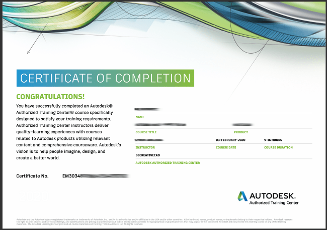Wzór certyfikatu Autodesk