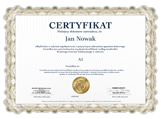 Certyfikat kursu AI