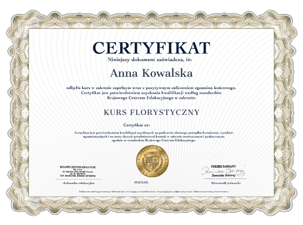 Certyfikat ukończenia kursu z Krajowym Centrum Edukacyjnym