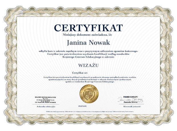 Certyfikat z kursu wizazu