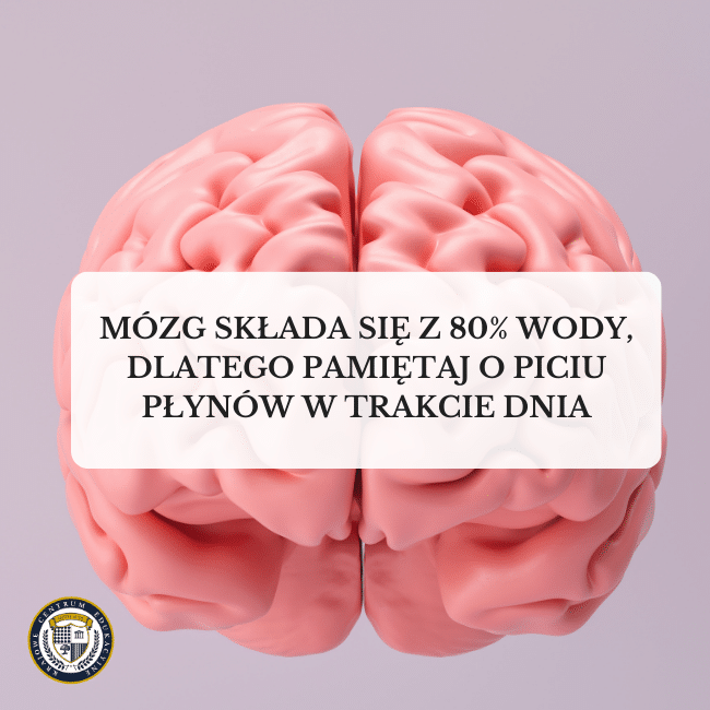 Grafika z napisem, że mózg składa się w 80 z wody. Nawiązuje do tematu - szybka nauka. 