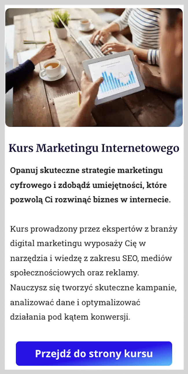 Zrzut ekranu prezentujacy kurs marketingu internetowego