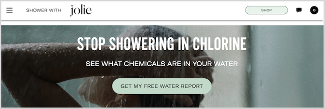 Zrzut ekranu landingu Jolie - Water Report