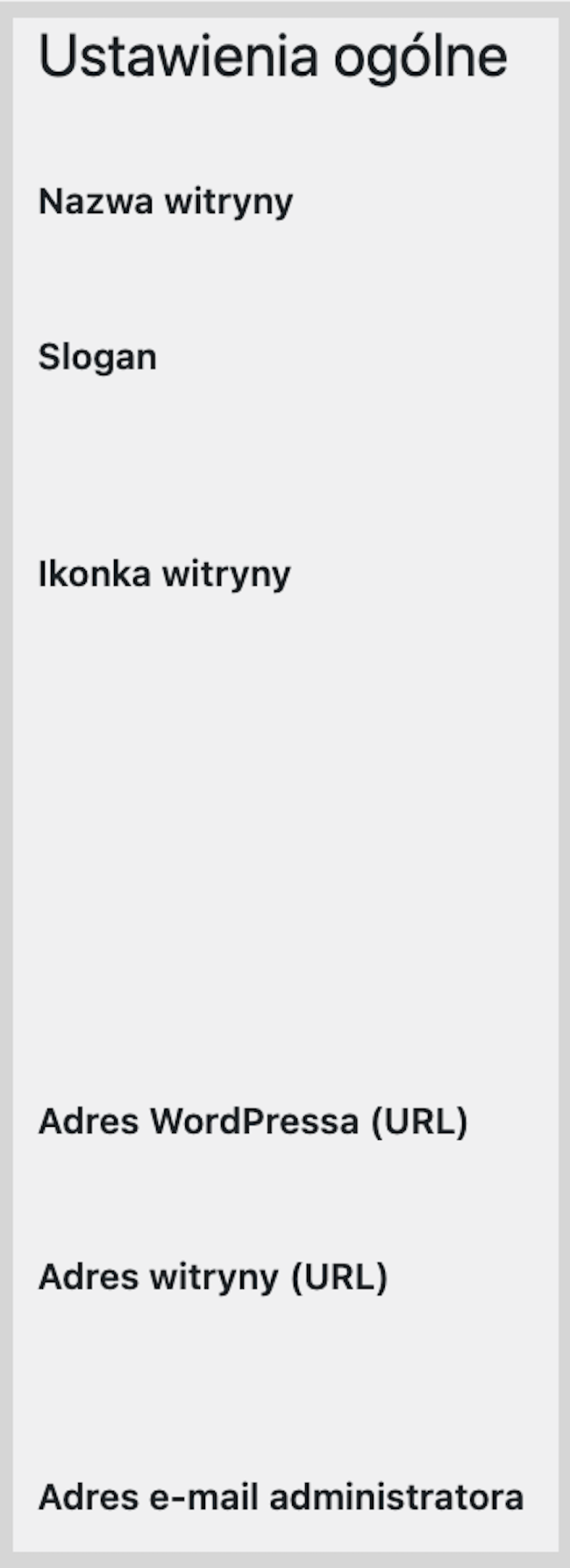 Zrzut ekranu "Ustawienia ogólne" na WordPressie