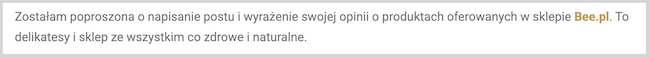 Zrzut ekranu przykładowego wpisu sponsorowanego-gościnnego
