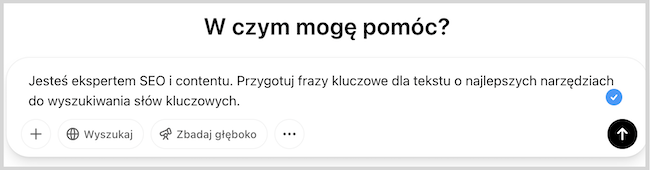 Zrzut ekranu ChatGPT z przykładowym promptem 